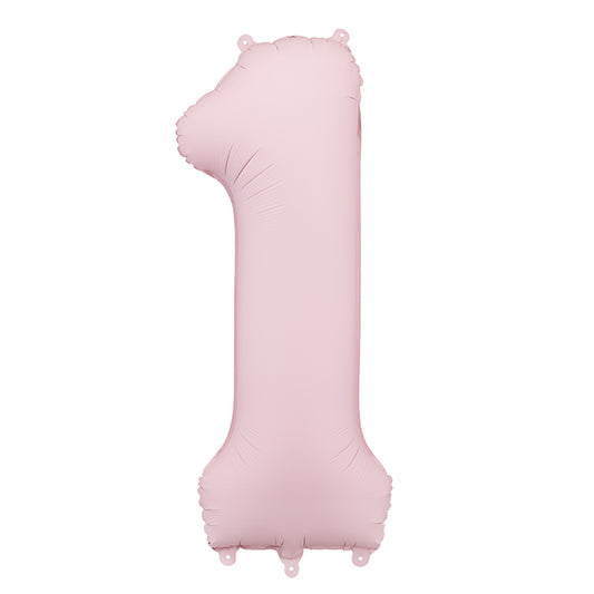 Balon z helem, jasny różowy matowy, XXL 86 cm, długolatający - cyfra 1