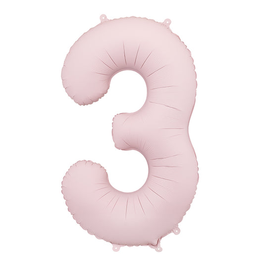 Balon z helem, jasny różowy matowy, XXL 86 cm, długolatający - cyfra 3