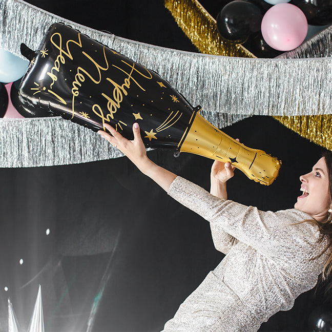 Balon foliowy z helem, PartyDeco, 98cm - Butelka Happy New Year