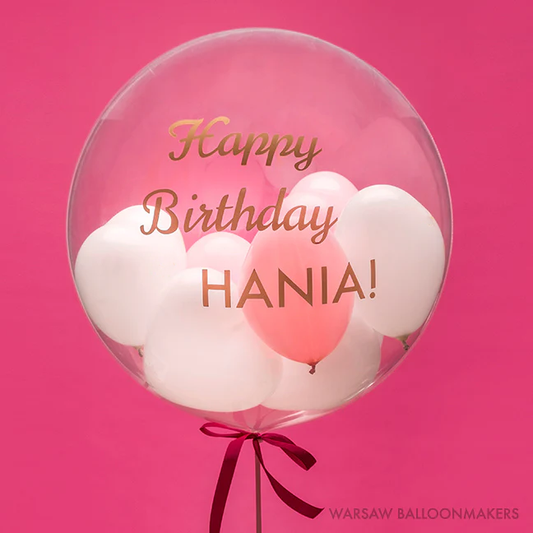 Deco Bubble - Balon z helem + małe balonowe serduszka w środku, dodaj napis