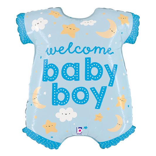 Balon foliowy z helem, śpioszki, Grabo, 79cm - Welcome Baby Boy