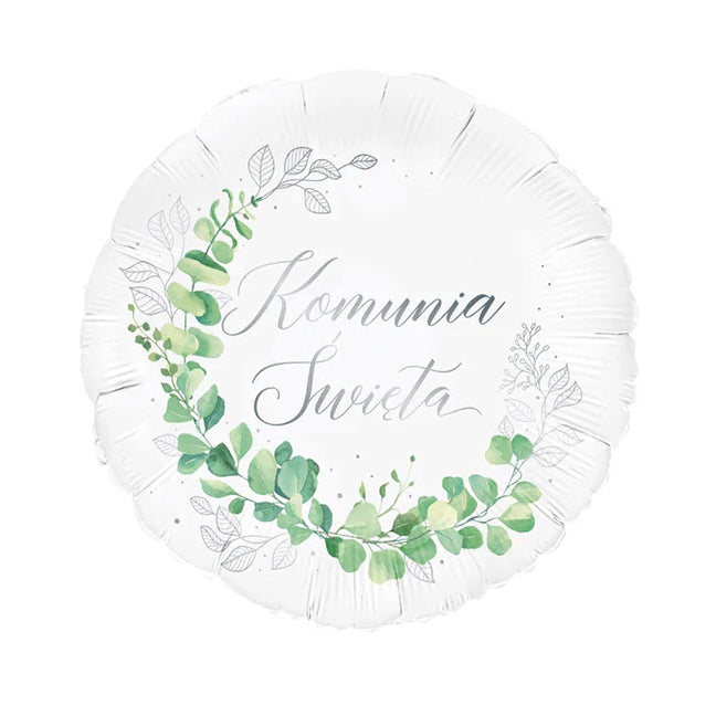 Balon foliowy z helem, PartyPal, 45cm - Komunia Święta Eukaliptus