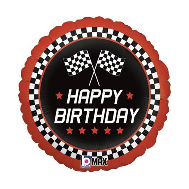 Balon foliowy z helem, okrągły, Grabo, 48cm - Checkered Flag Birthday