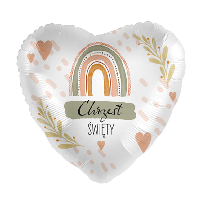Balon foliowy z helem, boho, 45cm - Serce Chrzest Święty