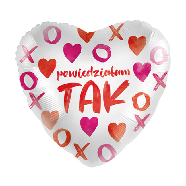 Balon foliowy z helem, serce, 45cm - Powiedziałam tak