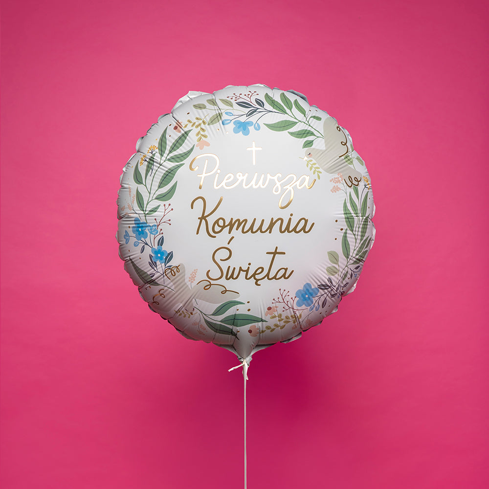 Balon foliowy z helem, PartyDeco, 45cm - Pierwsza Komunia Święta