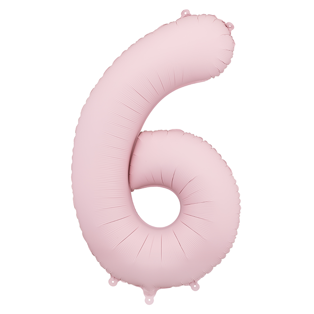 Balon z helem, jasny różowy matowy, XXL 86 cm, długolatający - cyfra 6