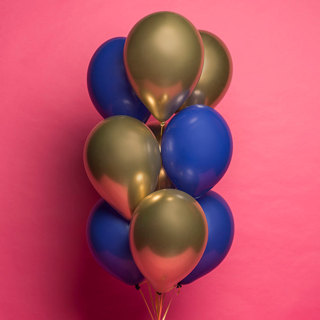 Bukiet balonów z helem, 9 sztuk, złote i granatowe - Gold and Navy