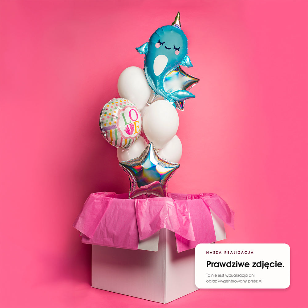 Bukiet balonów z helem na baby shower, 9 sztuk - Witaj na świecie!