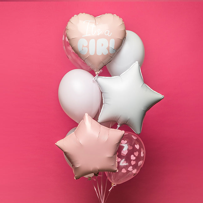 Bukiet balonów z helem na baby shower, 9 sztuk balon z imieniem dziecka - It's a girl
