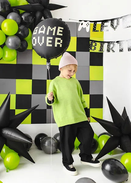 Balon foliowy z helem, czarny, PartyDeco, 45cm - Game Over