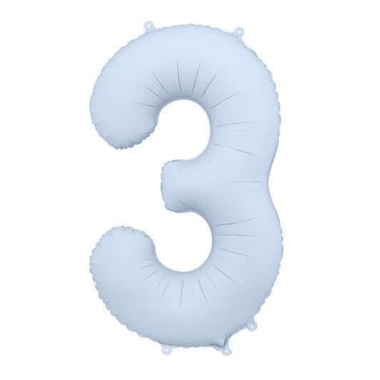 Balon z helem, niebieski matowy, XXL 86 cm, długolatający - cyfra 3