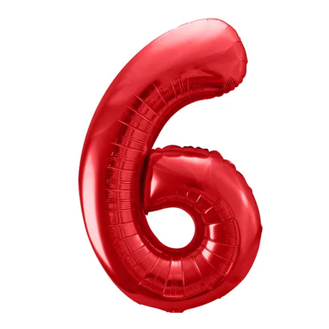 Balon z helem, czerwony, XXL 86 cm, długolatający - cyfra 6