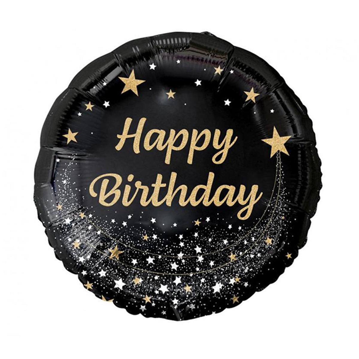 Balon foliowy czarny okrągły Happy Birthday z helem, GoDan, 45 cm