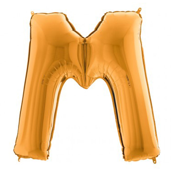Balon foliowy z helem, złoty, 101cm, Grabo - Litera M
