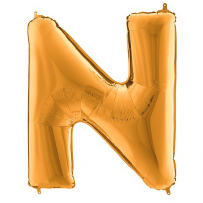 Balon foliowy z helem, złoty, 101cm, Grabo - Litera N