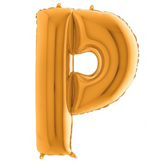 Balon foliowy z helem, złoty, 101cm, Grabo - Litera P