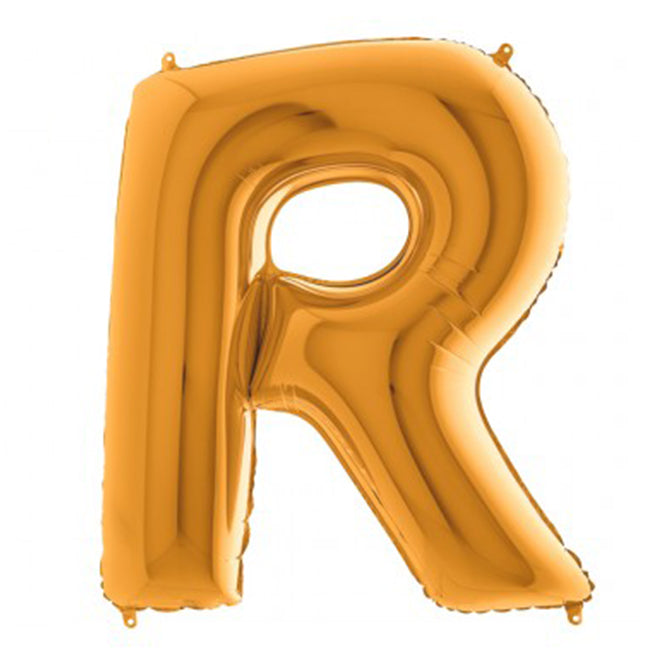 Balon foliowy z helem, złoty, 101cm, Grabo - Litera R
