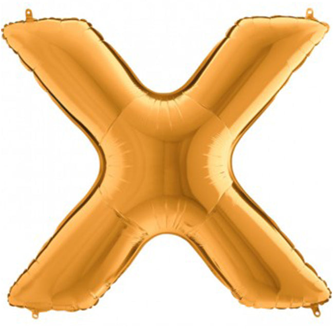 Balon foliowy z helem, złoty, 101cm, Grabo - Litera X