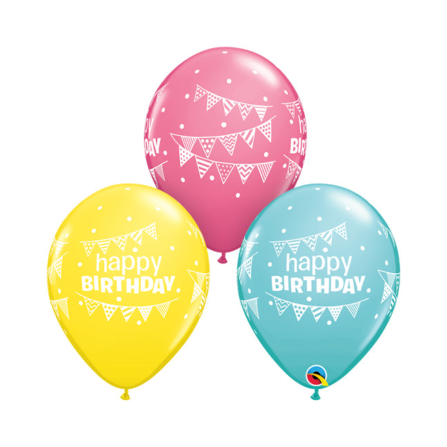 Balon lateksowy z helem, QL, " Happy Birthday Pennants & Dots", mix, cena za sztukę - Warsaw balloonmakers