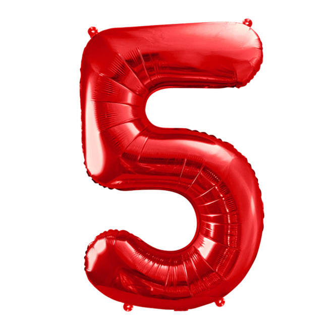 Balon z helem, czerwony, XXL 86 cm, długolatający - cyfra 5