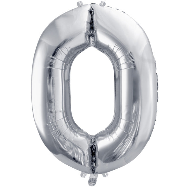 Balon foliowy z helem cyfra 0, srebrna, 86cm - Warsaw balloonmakers
