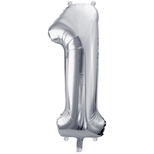 Balon foliowy z helem cyfra 1, srebrna, 86cm - Warsaw balloonmakers