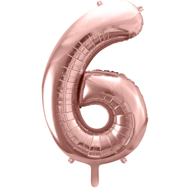 Balon foliowy z helem cyfra 6, różowe złoto, 86cm - Warsaw balloonmakers