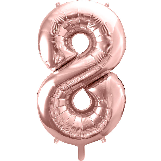 Balon foliowy z helem cyfra 8, różowe złoto, 86cm - Warsaw balloonmakers