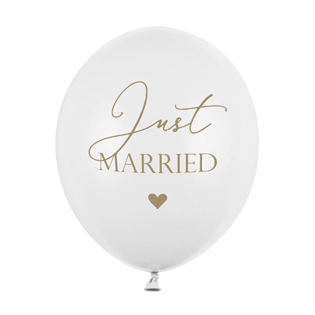 Balon lateksowy z helem, biały, PartyDeco, 30cm - Just Married
