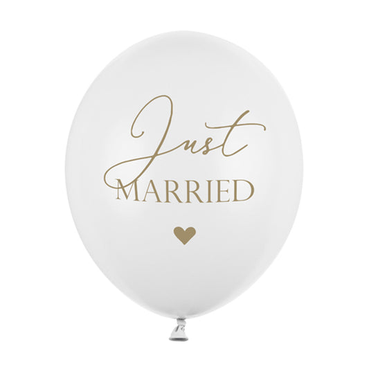 Balon lateksowy z helem, biały, PartyDeco, 30cm - Just Married
