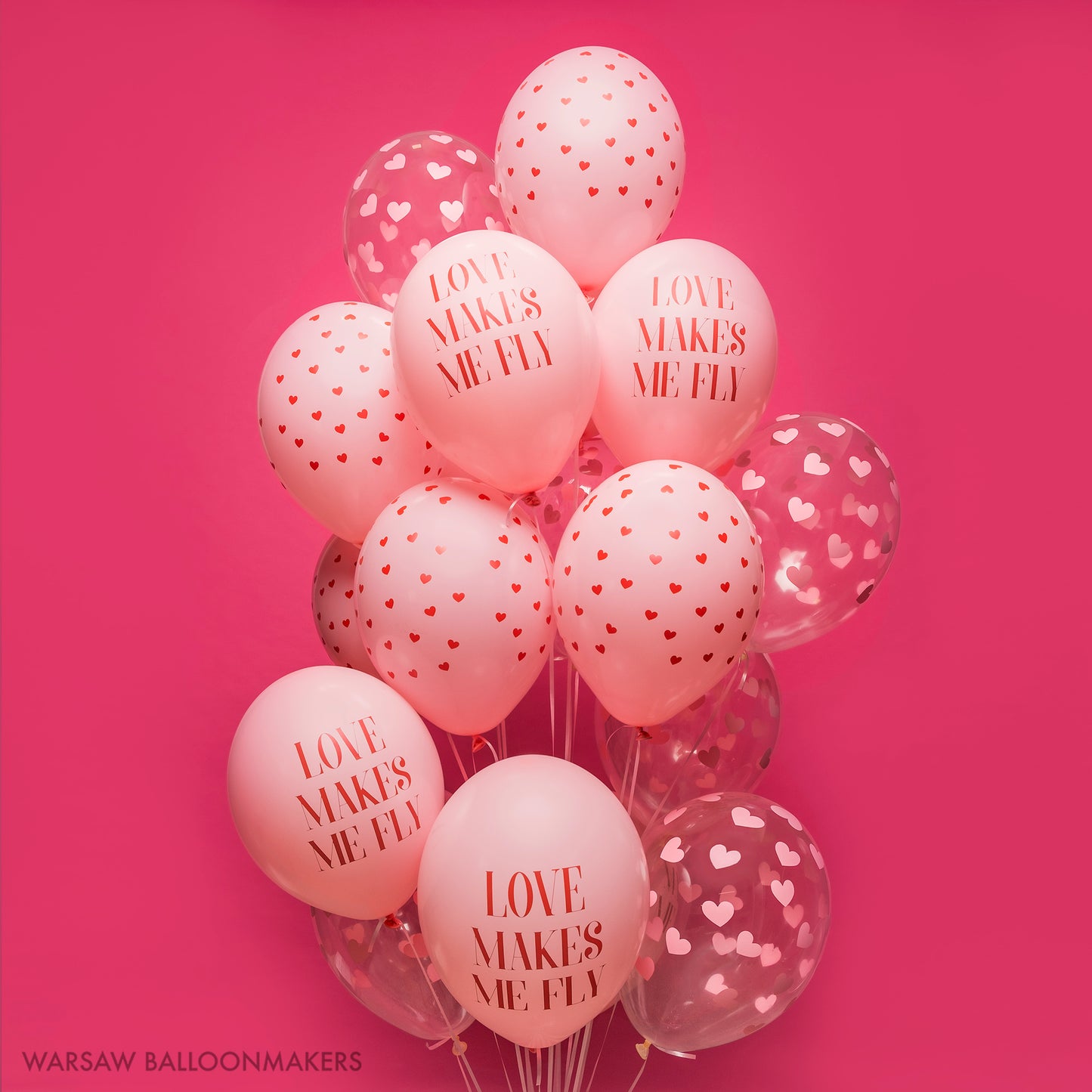 Bukiet balonowy z helem, serduszka, Love makes me fly - Warsaw balloonmakers