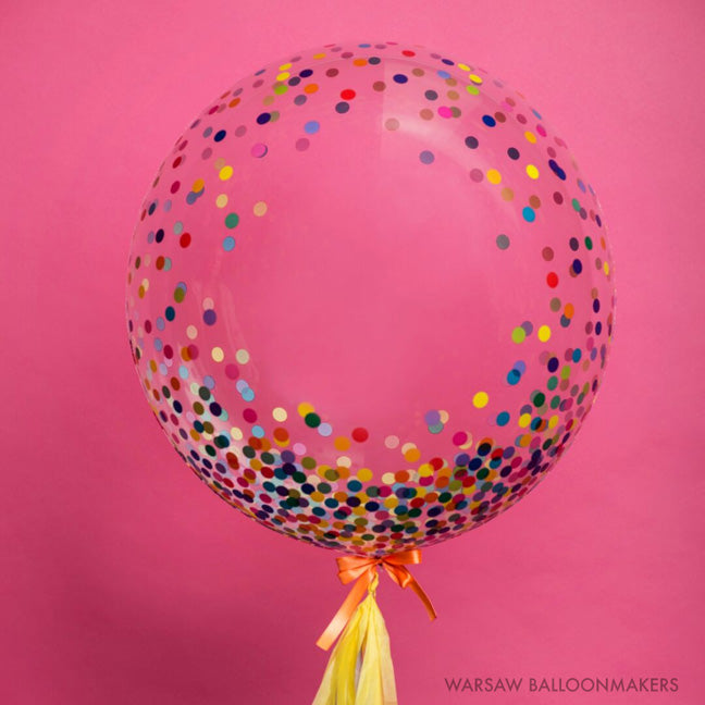 Balon bubble z helem "Kolorowe Konfetti", 61cm, dodaj napis - Warsaw balloonmakers