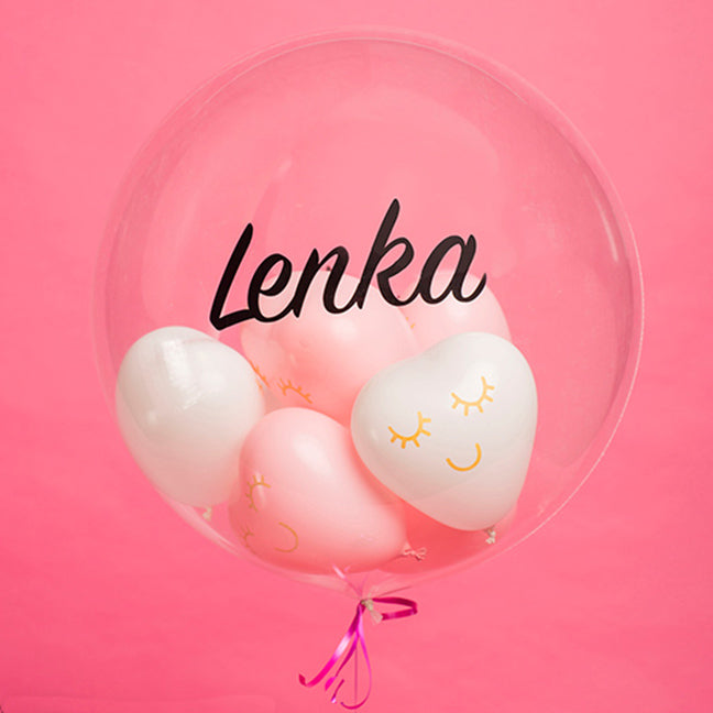 Deco Bubble - Balon z helem + małe balonowe serduszka w środku, Qualatex, dodaj napis