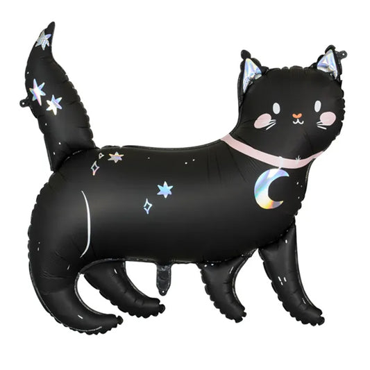 Balon foliowy z helem, czarny, PartyDeco, 95cm - Magiczny Kot