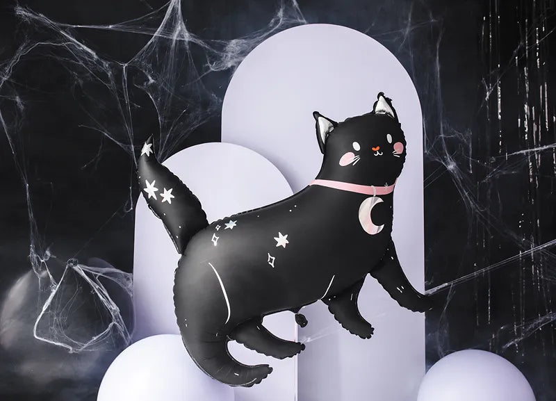 Balon foliowy z helem, czarny, PartyDeco, 95cm - Magiczny Kot