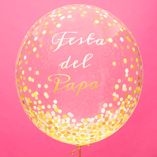 Przeźroczysty bubble z helem z nadrukiem złotego konfetti, 24", dodaj napis - Warsaw balloonmakers