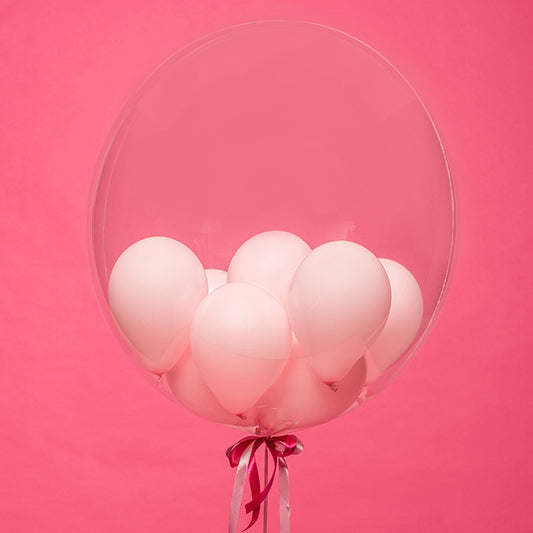 Deco Bubble - Balon z helem + różowe baloniki w środku, Qualatex, dodaj napis