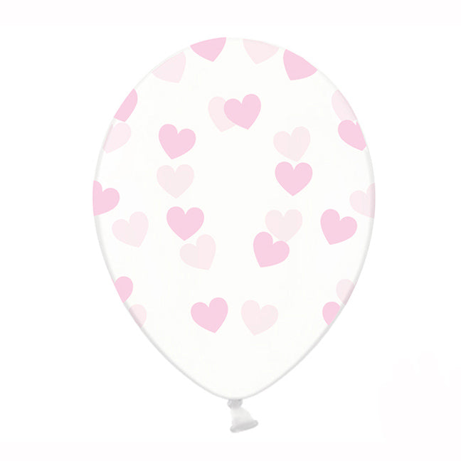 Przeźroczysty balon lateksowy z helem, PD, Różowe serduszka, 30cm - Warsaw balloonmakers