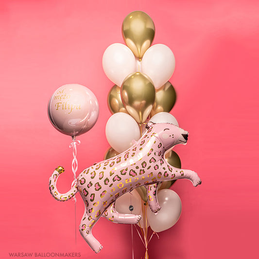 Zestaw balonów napełniony helem z personalizowanym balonem kulą -  Różowa Pantera