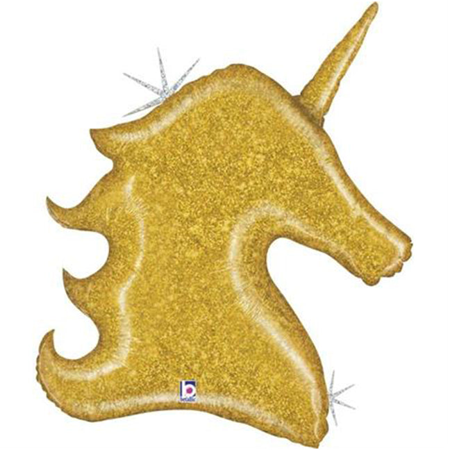 Balon foliowy z helem jednorożec / unicorn złoty, holograficzny, GO, 97cm - Warsaw balloonmakers