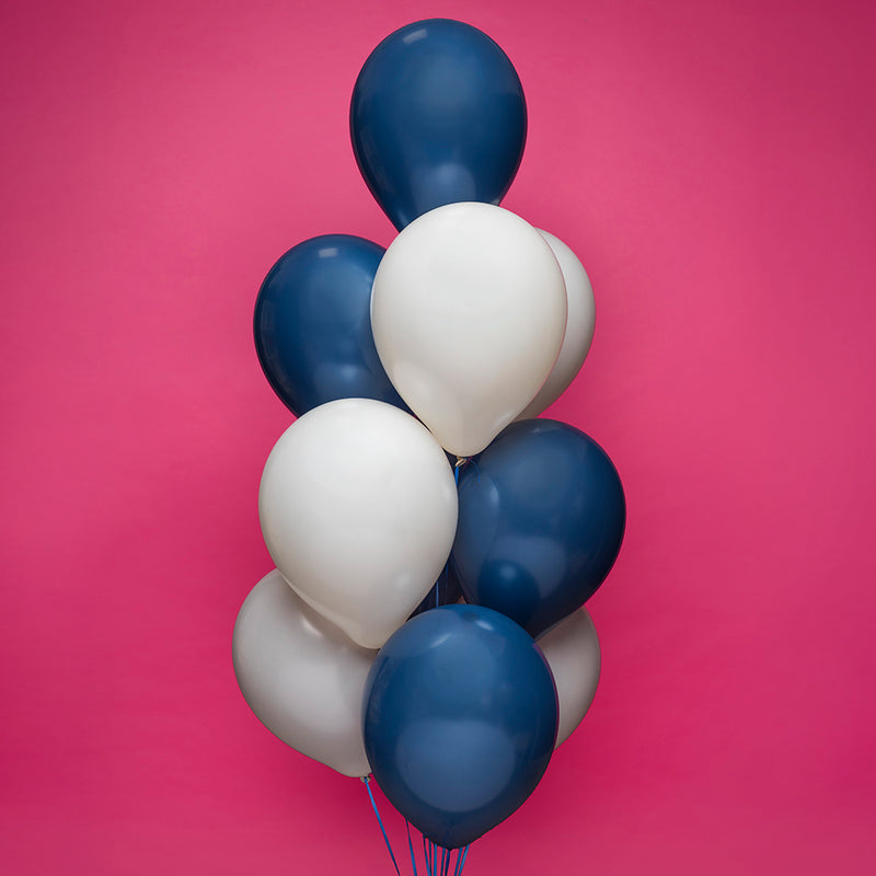 Bukiet balonów lateksowych z helem, 10 sztuk - Navy Blue & Retro White