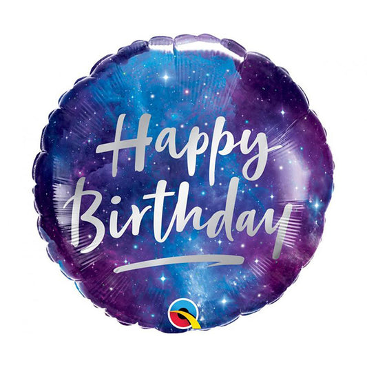 Balon foliowy z helem, okrągły, Qualatex, 48cm - Happy Birthday Galaxy