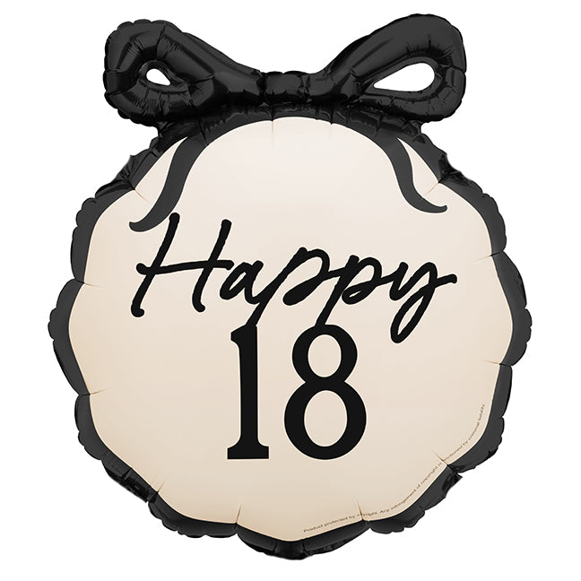 Balon foliowy z helem, okrągły, black & cream, PartyDeco, 50cm - Happy 18