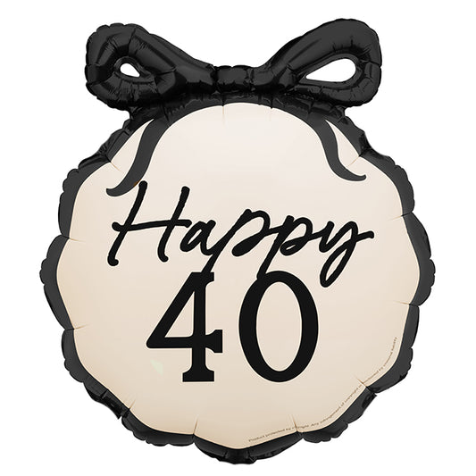Balon foliowy z helem, okrągły, black & cream, PartyDeco, 50cm - Happy 40