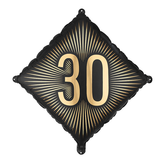 Balon foliowy z helem, czarny, PartyDeco, 46cm - Birthday 30th