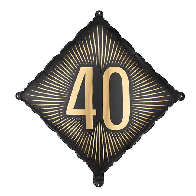Balon foliowy z helem, czarny, PartyDeco, 46cm - Birthday 40th