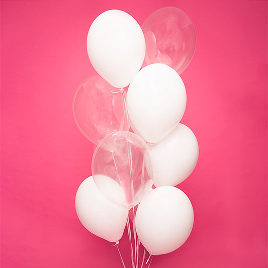 Bukiet balonów z helem, 12 sztuk - Clear & White Balloons