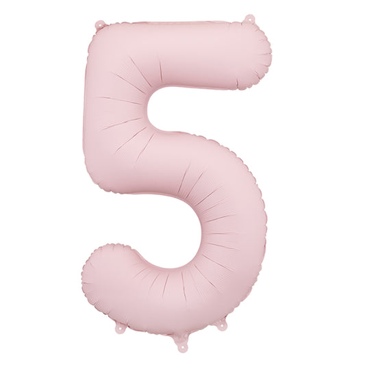 Balon z helem, jasny różowy matowy, XXL 86 cm, długolatający - cyfra 5