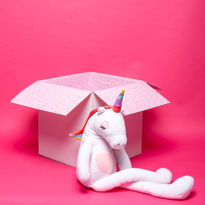 Jednorożec w kartonie prezentowym, unicorn, dodaj bukiet wybranych balonów